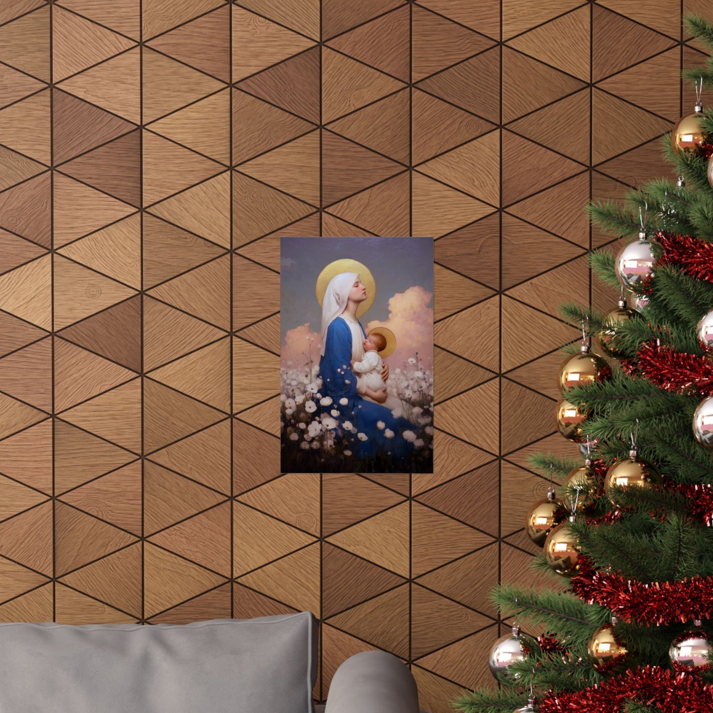 Our Lady Among the Flowers -  Catholic Art - Multiple Sizes - Premium Posters - Catholic Art - Christian Home - Catholic Saint Art