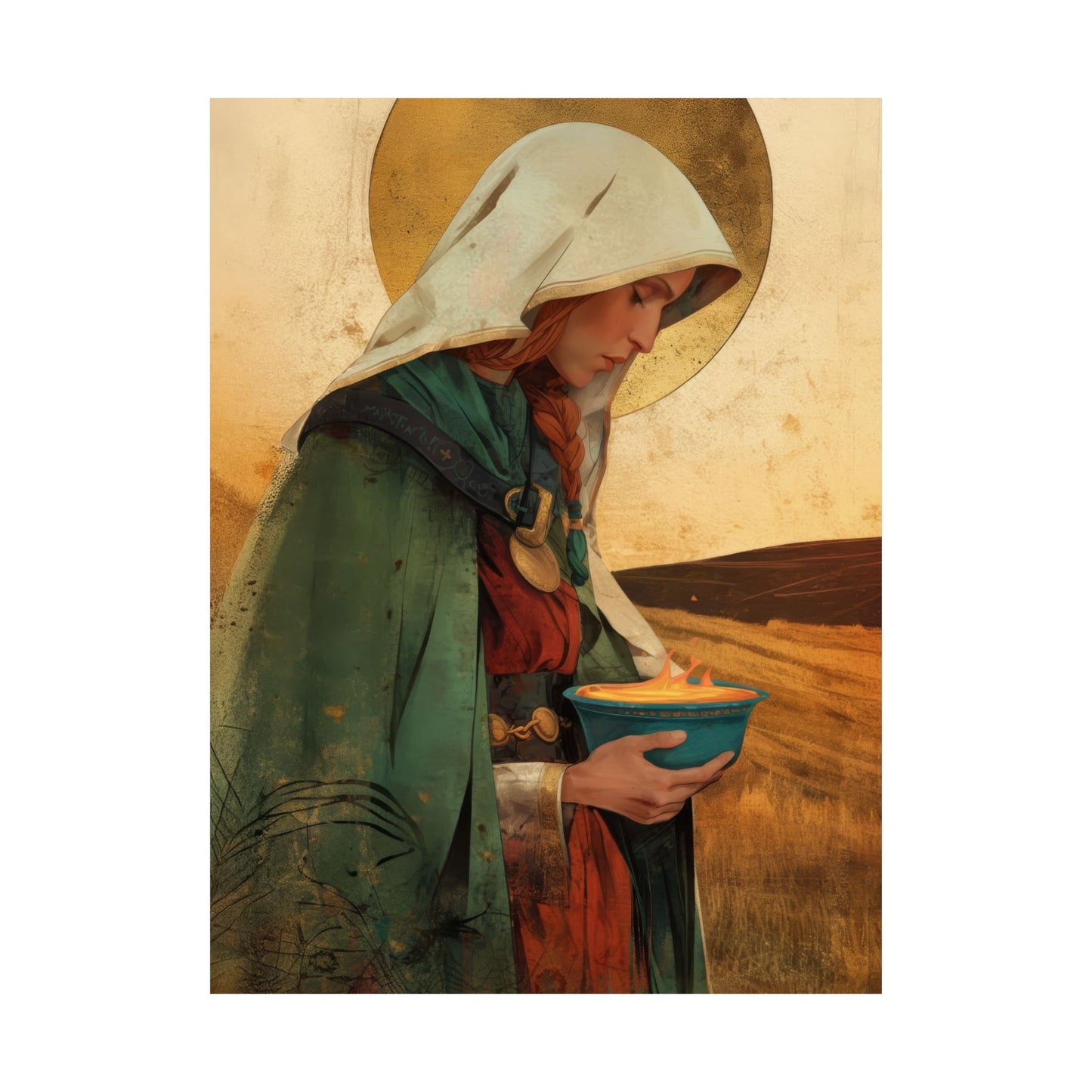 Saint Brigid of Ireland / Kildare - Sanctified Souls Print - Multiple Sizes - Premium Posters - Catholic Art - Christian Home Decor Artwork
