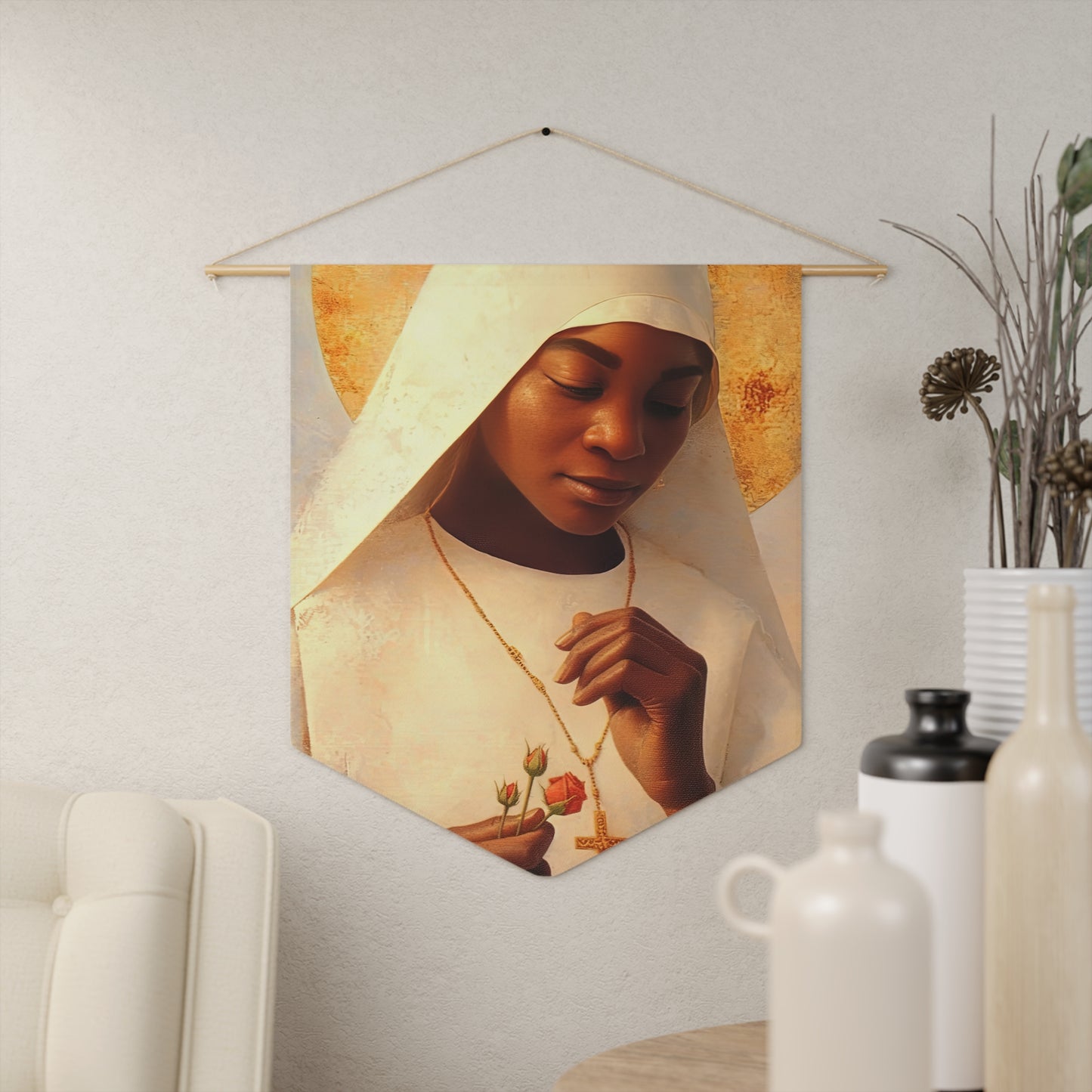 Blessed Marie-Clementine Anuarite Nengapeta - Pennant / Banner / Wall Hanging - Prayer room art - Catholic Home - 18" x 21"