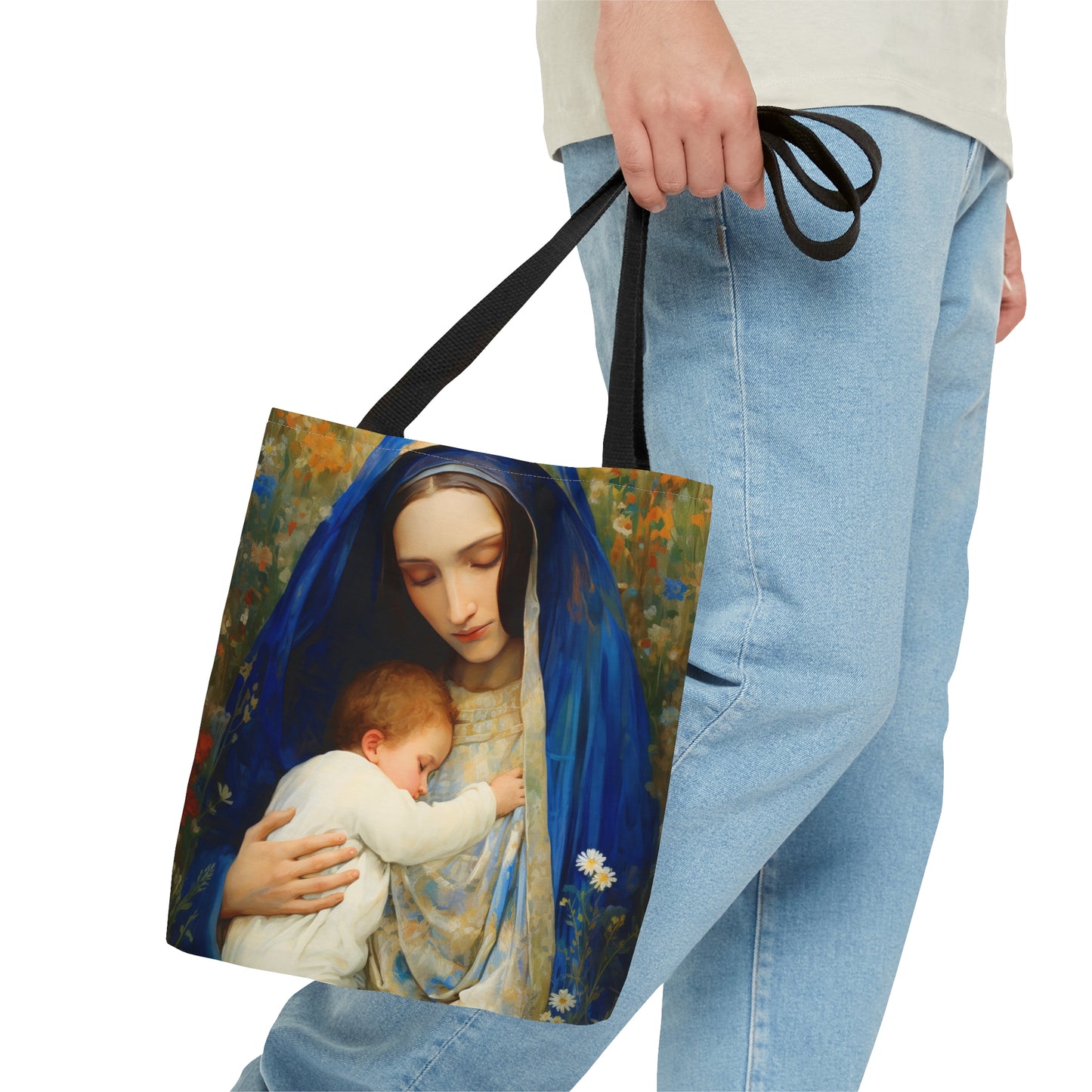 The Eternal Mother Mary and the Infant Jesus Tote Bag - Catholic faith inspired carry-all purse - day to day bag - Double Sided
