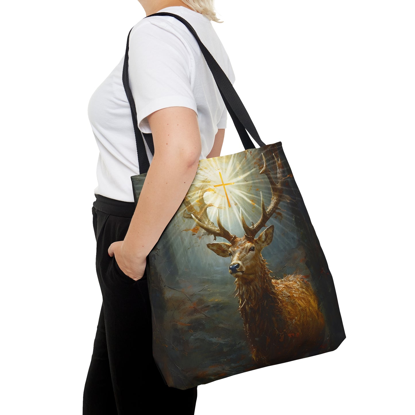 The Stag of Saint Hubert / Saint Hubertus Stag Tote Bag - Large Medium Small Faith Art Bag - Re usable Tote Purse - Catholic Art