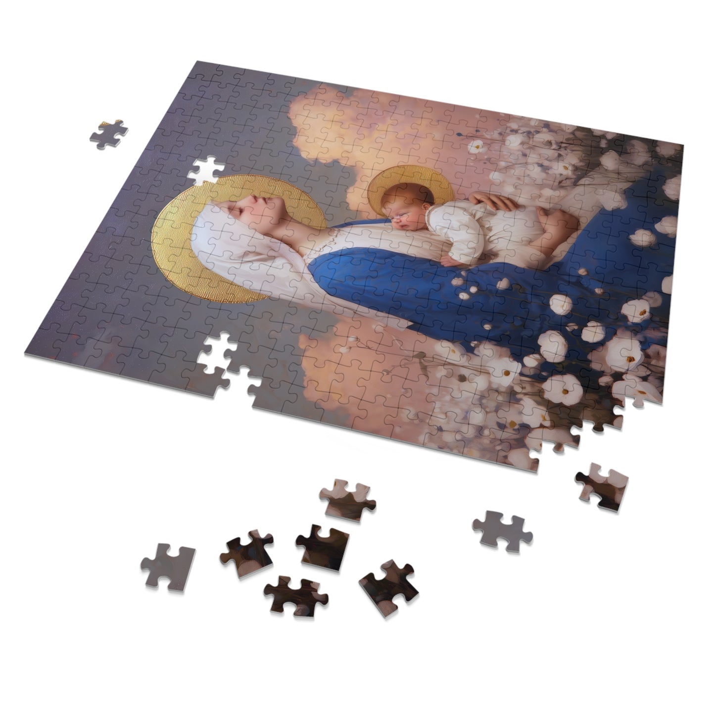 Our Lady Among the Flowers - Puzzle and Tin - Religious Jigsaw Puzzle (30, 110, 252, 500,1000) - Gift Catholic Families - Catholic Christmas