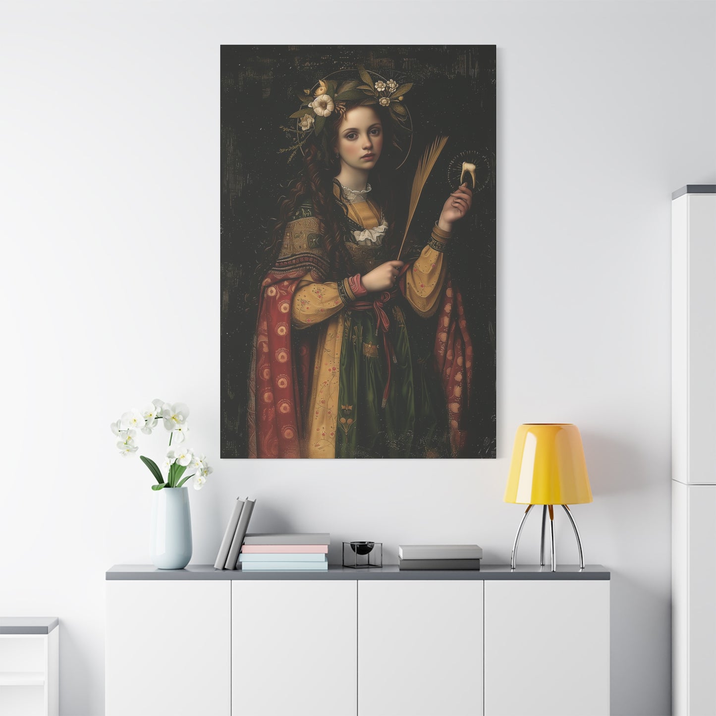 Saint Apollonia - Museum Wrapped Canvas - Print - Religious Art for your Home - Catholic art print - prayer room art
