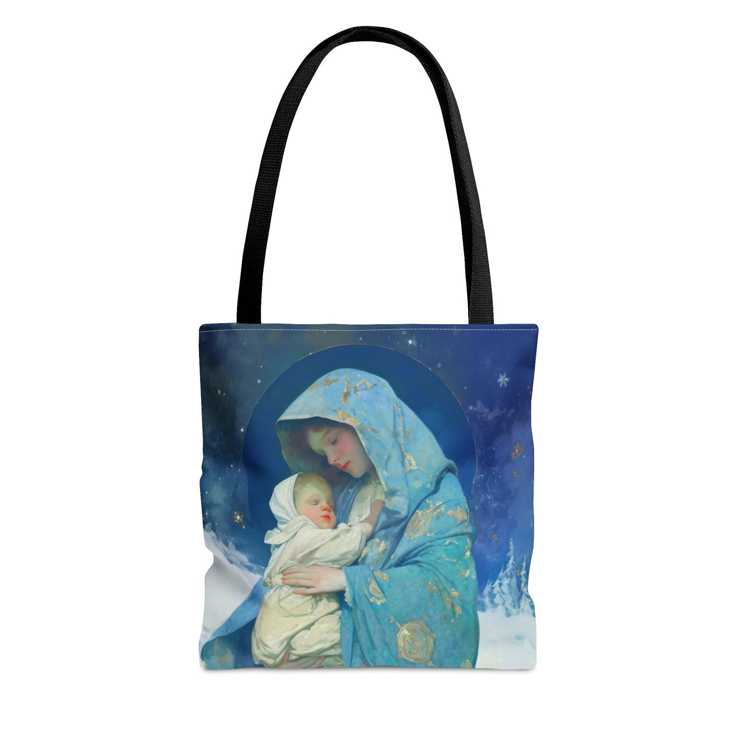 Snowfall of Grace: Our Lady's Blessing Tote Bag - Large Medium Small Faith Art Bag - Catholic Faith Purse - Religious - Prayer Bag