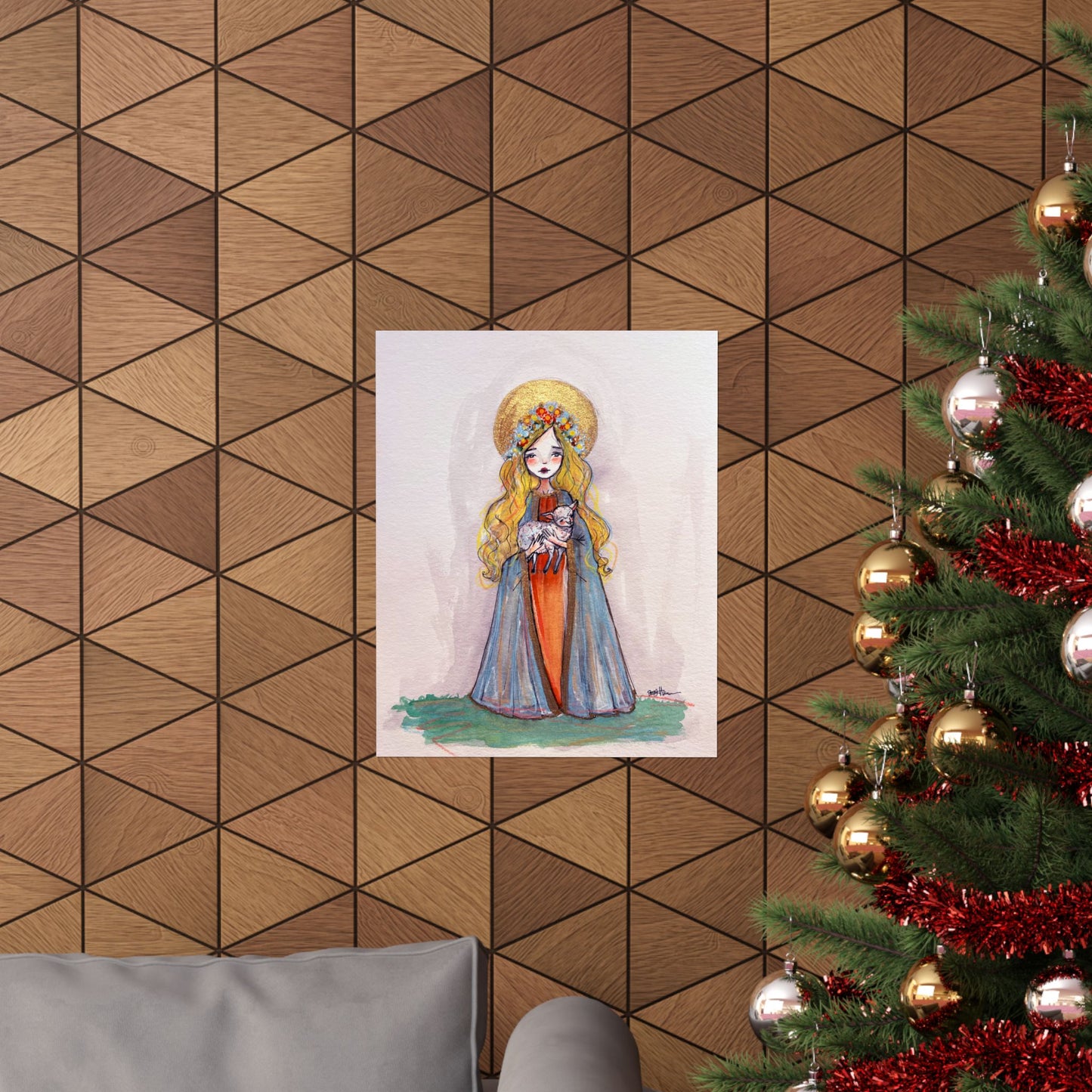 Saint Agnes of Rome Catholic Art Print | Hand-Drawn Watercolor Sacred Artwork | Christian Devotional Wall Art Religious Poster