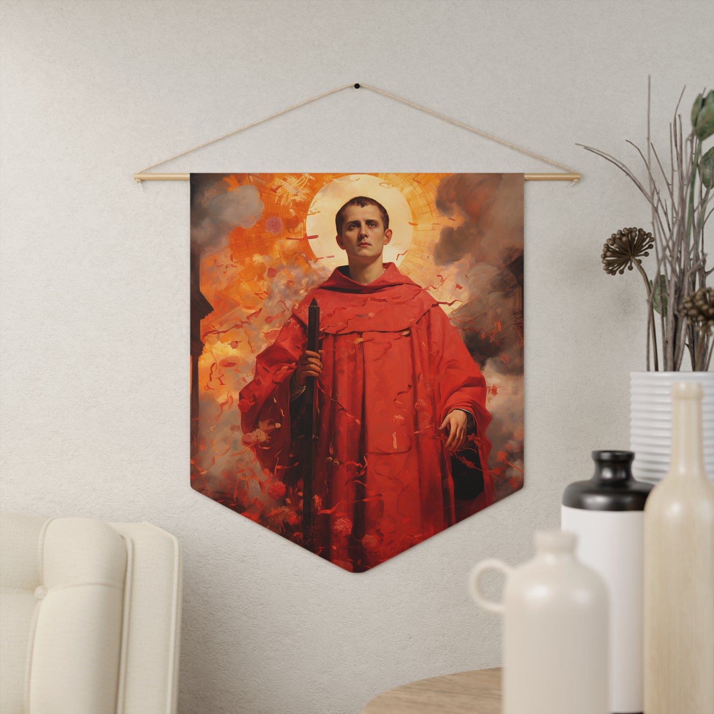 Saint Lawrence Wall Banner / Wall Hanging - Unique Religious Art for your home - Prayer room - Catholic Home Art - 18" x 21"
