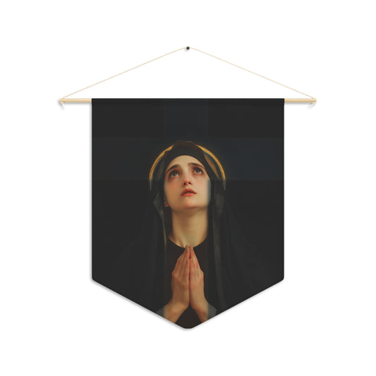 Our Lady of the Cross - Mother Mary  - Our Lady of the Crucifix - Marian Art - Pennant / Banner / Hanging - Catholic - Large - 18" x 21"