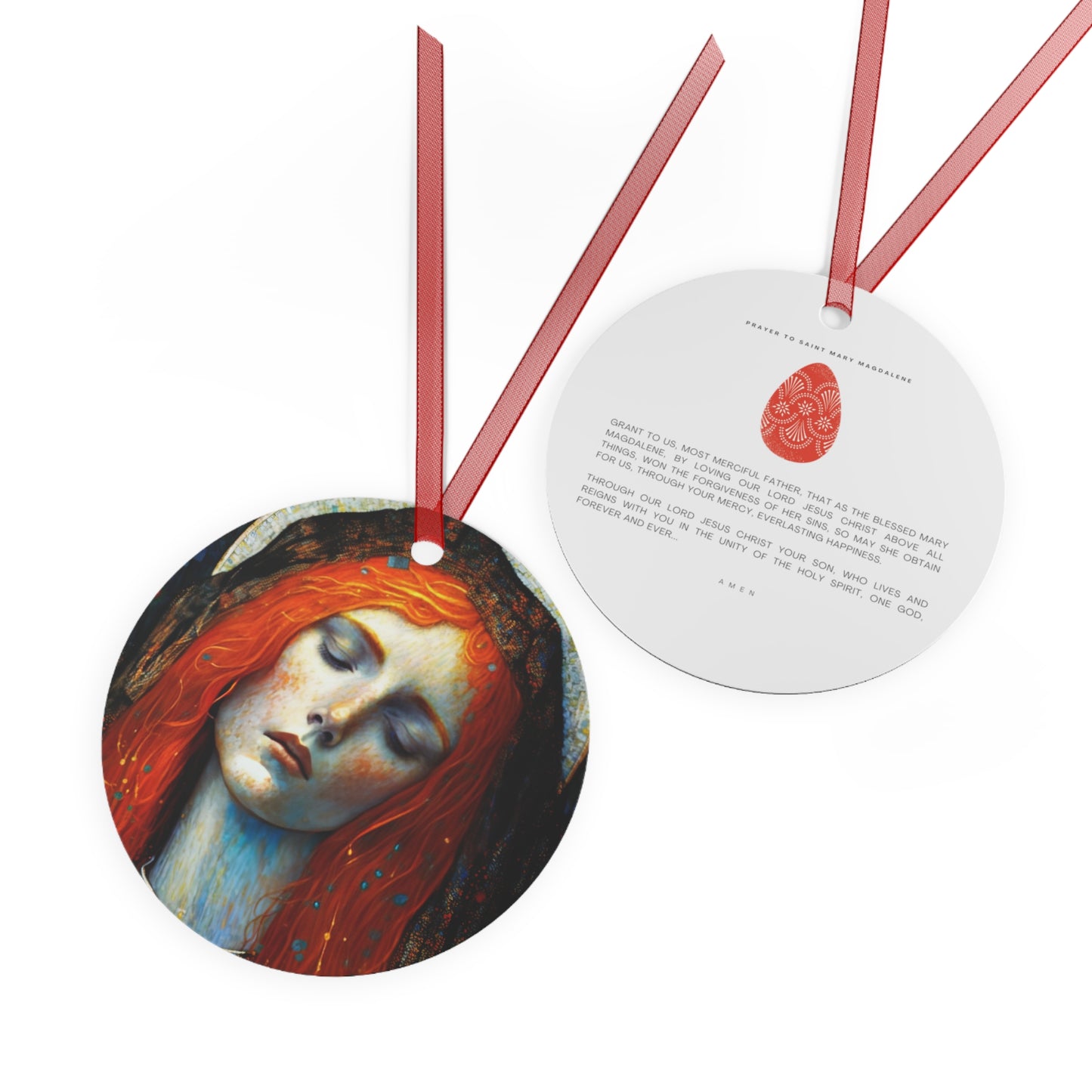 Embracing Grace - Saint Mary Magdalene Metal Ornament - Religious Holiday Christmas Ornament and Keepsake - Prayer Ornament - Catholic Gift