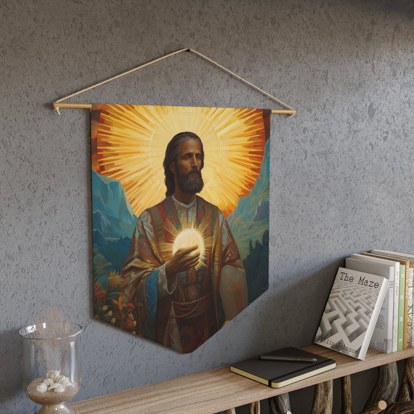 Saint Benignus of Dijon Wall Banner / Wall Hanging - Prayer room art - Catholic Home Art - Large Saint Art for your home - 18" x 21"