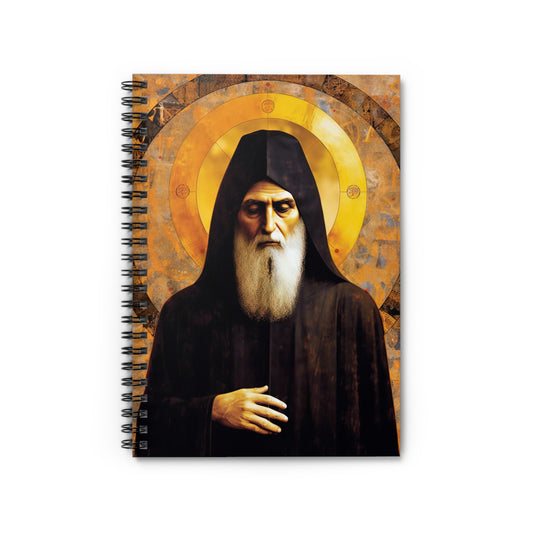 Saint Charbel Makhlouf Journal - Sanctified Souls Art - Religious Based Notebook - Spiral Notebook - Ruled Line - Catholic Art Journal