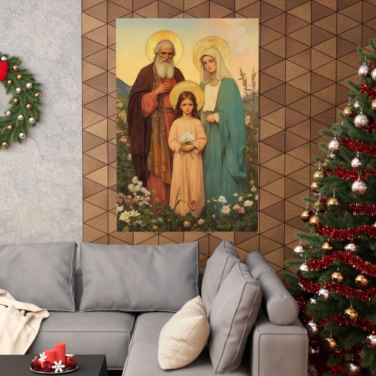 Saints Joachim and Anne with Young Mary - Sanctified Souls Print - Multiple Sizes - Premium Matte Vertical Posters