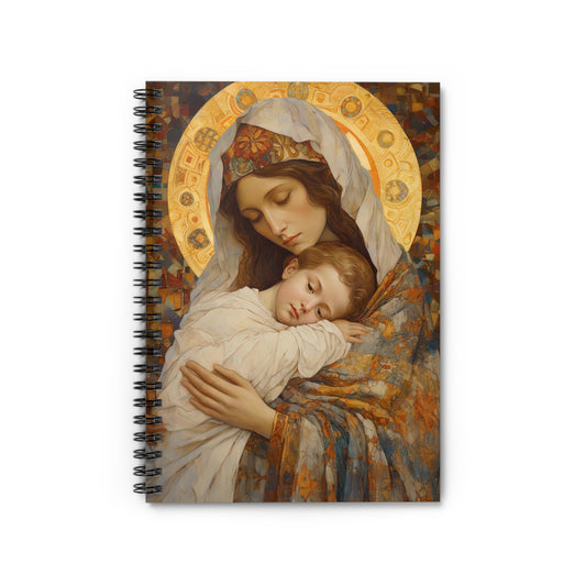 Cradle of Grace - Madonna and the Christ Child Journal - Sanctified Souls Art - Religious Based Notebook - Spiral Notebook - Ruled Line