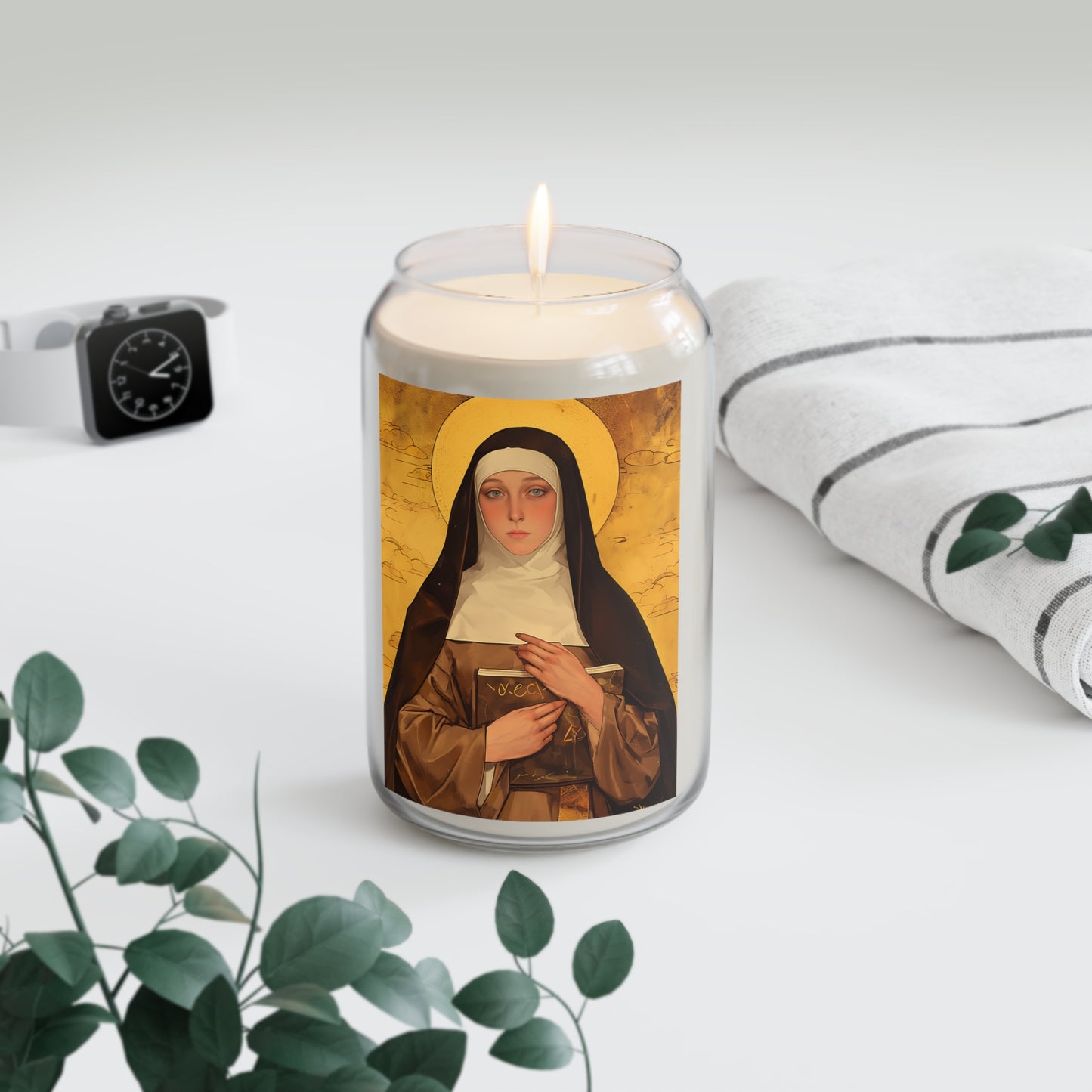 Saint Catherine of Bologna - Scented Prayer Candle, 13.75oz -  Candle - Catholic Art - prayer room Scented Candle - Religious gift