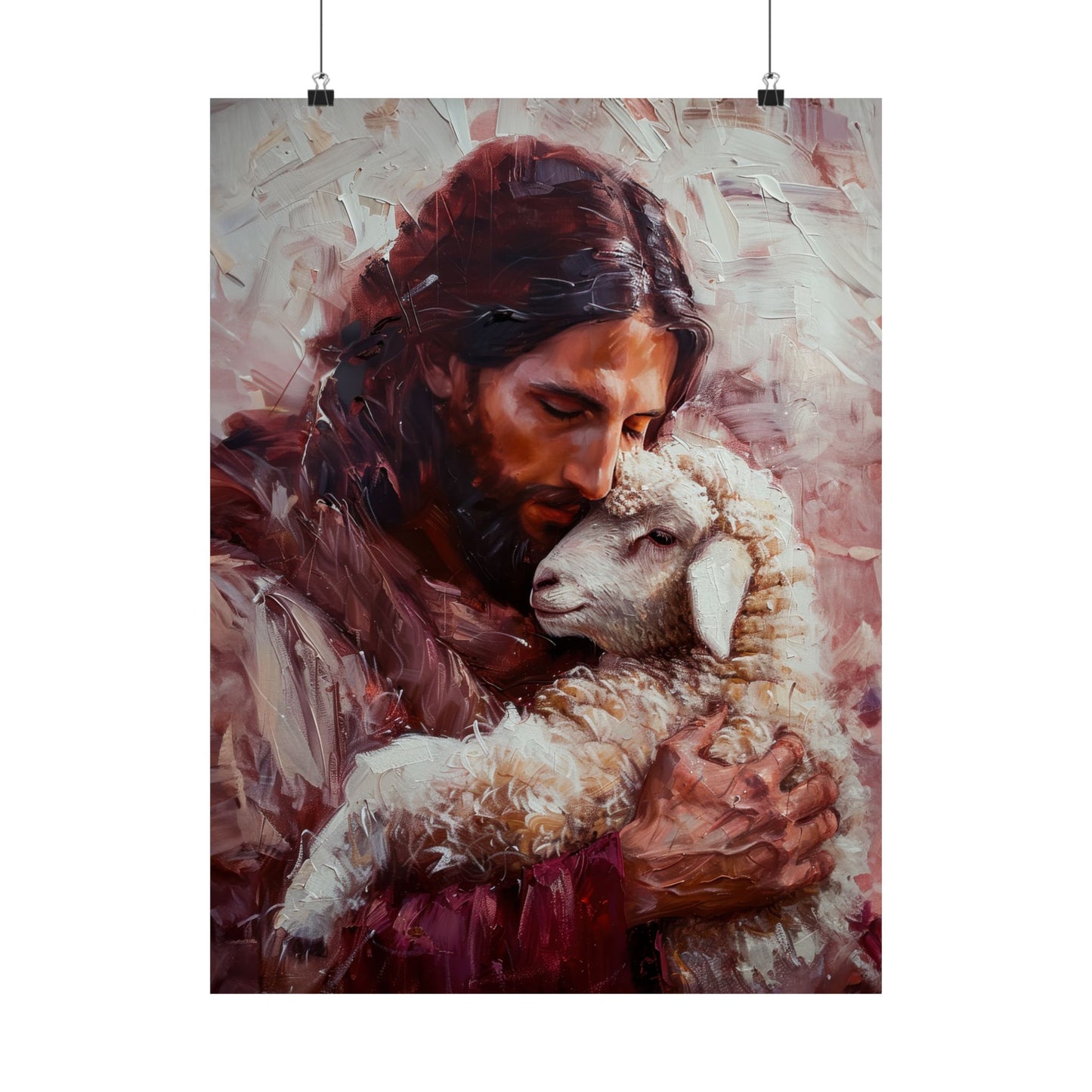 Jesus and the Little Lamb Poster Print - Sanctified Souls Print - Multiple Sizes - Premium Posters - Catholic Art - Christian painting
