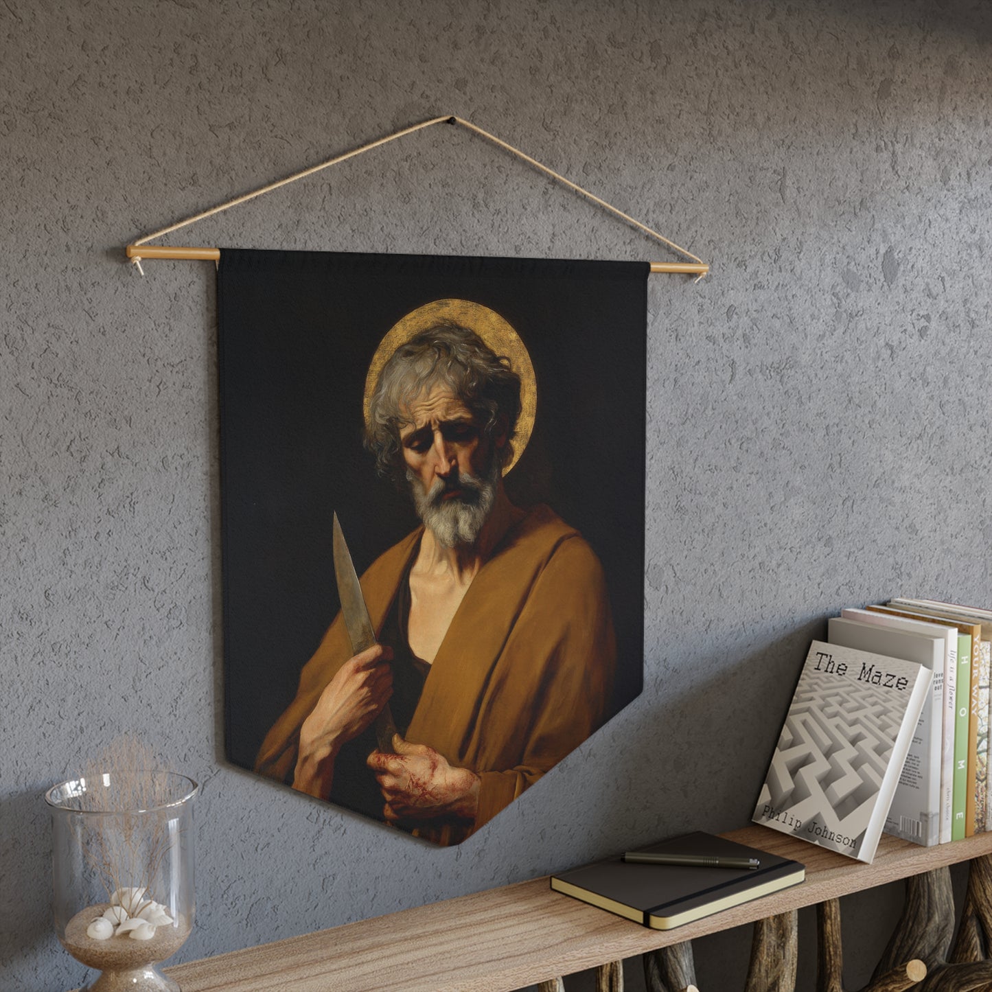 Saint Bartholomew the Apostle Pennant / Banner / Wall Hanging - Prayer room art - 18" x 21" - Catholic prayer Religious - Large Print
