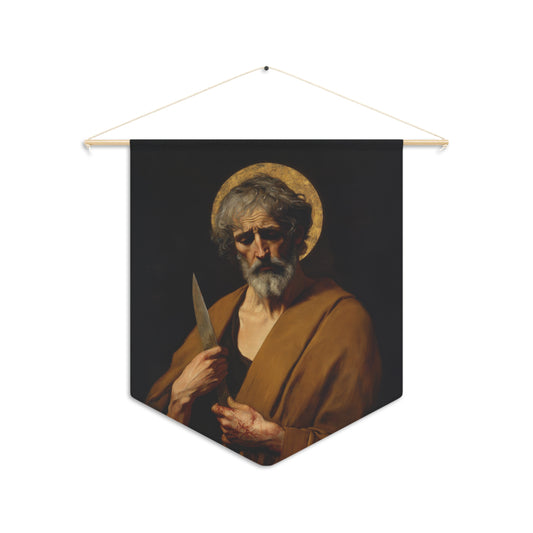 Saint Bartholomew the Apostle Pennant / Banner / Wall Hanging - Prayer room art - 18" x 21" - Catholic prayer Religious - Large Print