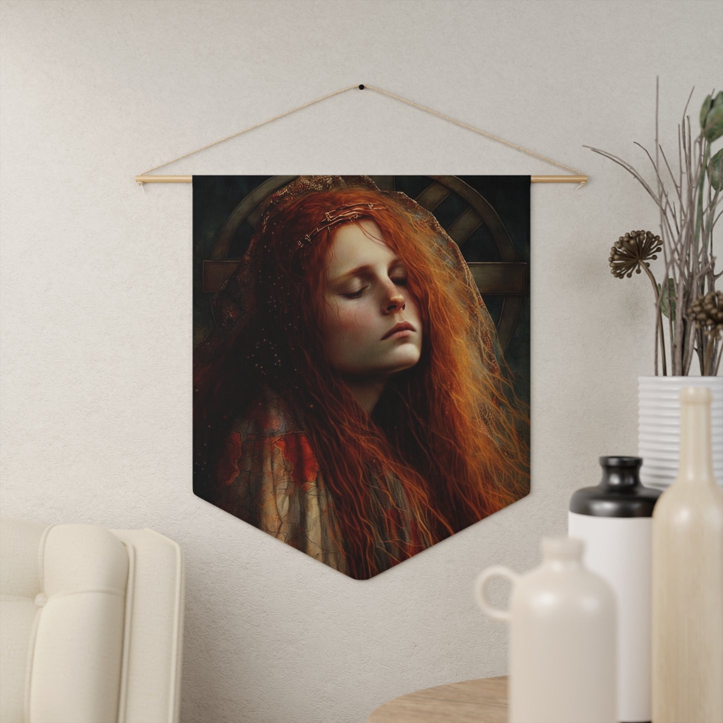 The Penitent Magdalene Wall Banner / Wall Hanging - Catholic Home Art - Saint Mary Magdalene - 18" x 21" -