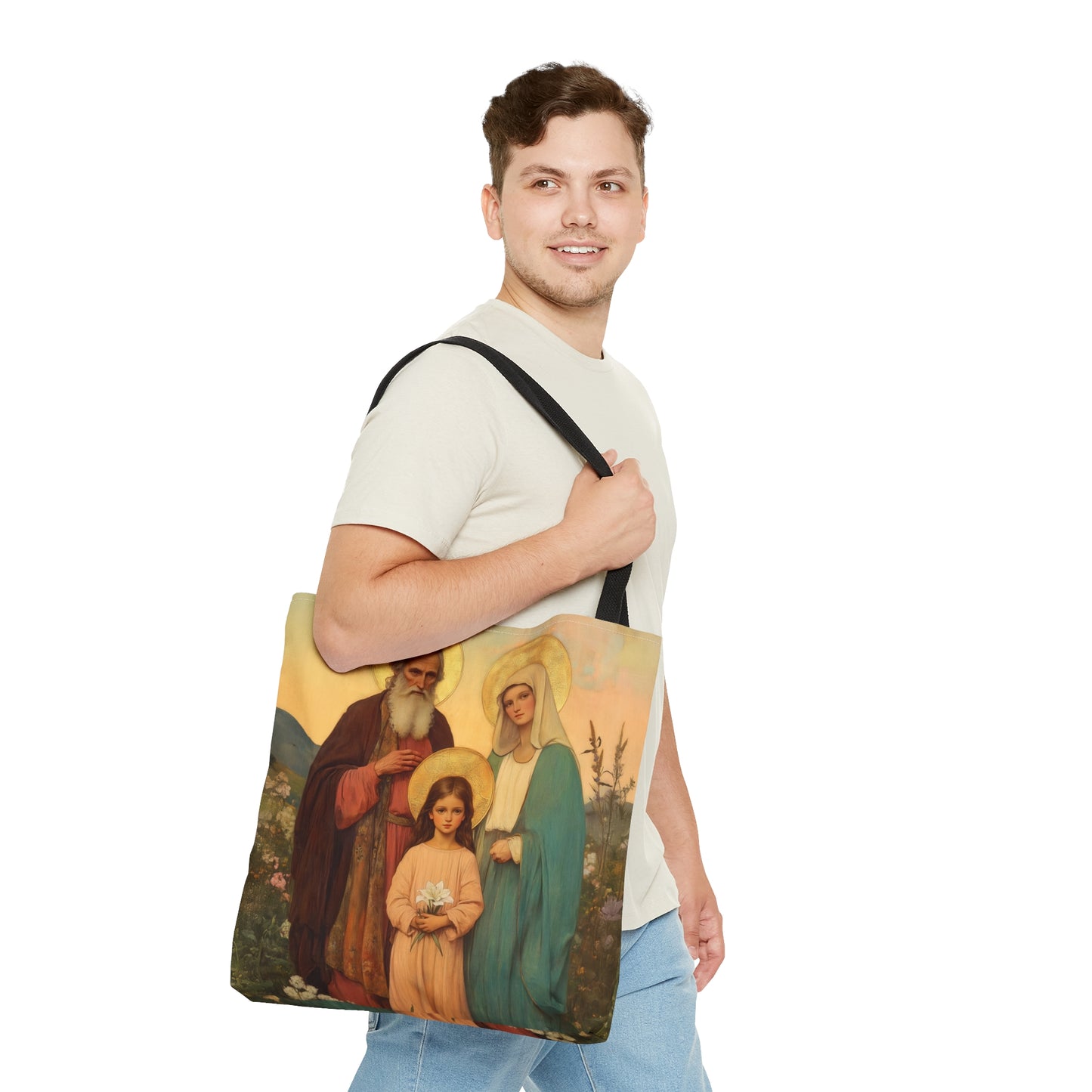 Saints Joachim and Anne with Young Mary - Tote Bag - Large Medium Small Faith Art Bag - Catholic Faith Purse