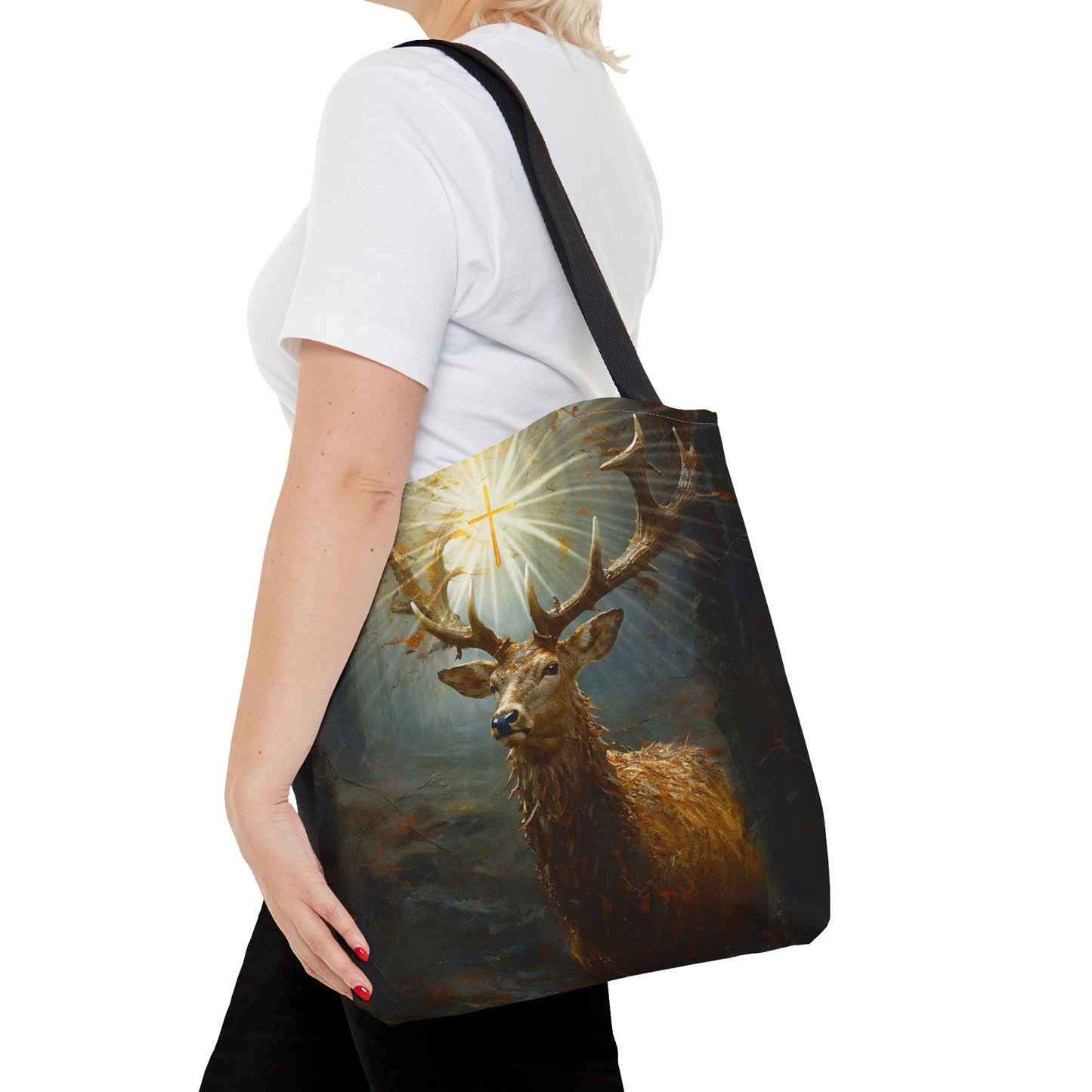 The Stag of Saint Hubert / Saint Hubertus Stag Tote Bag - Large Medium Small Faith Art Bag - Re usable Tote Purse - Catholic Art
