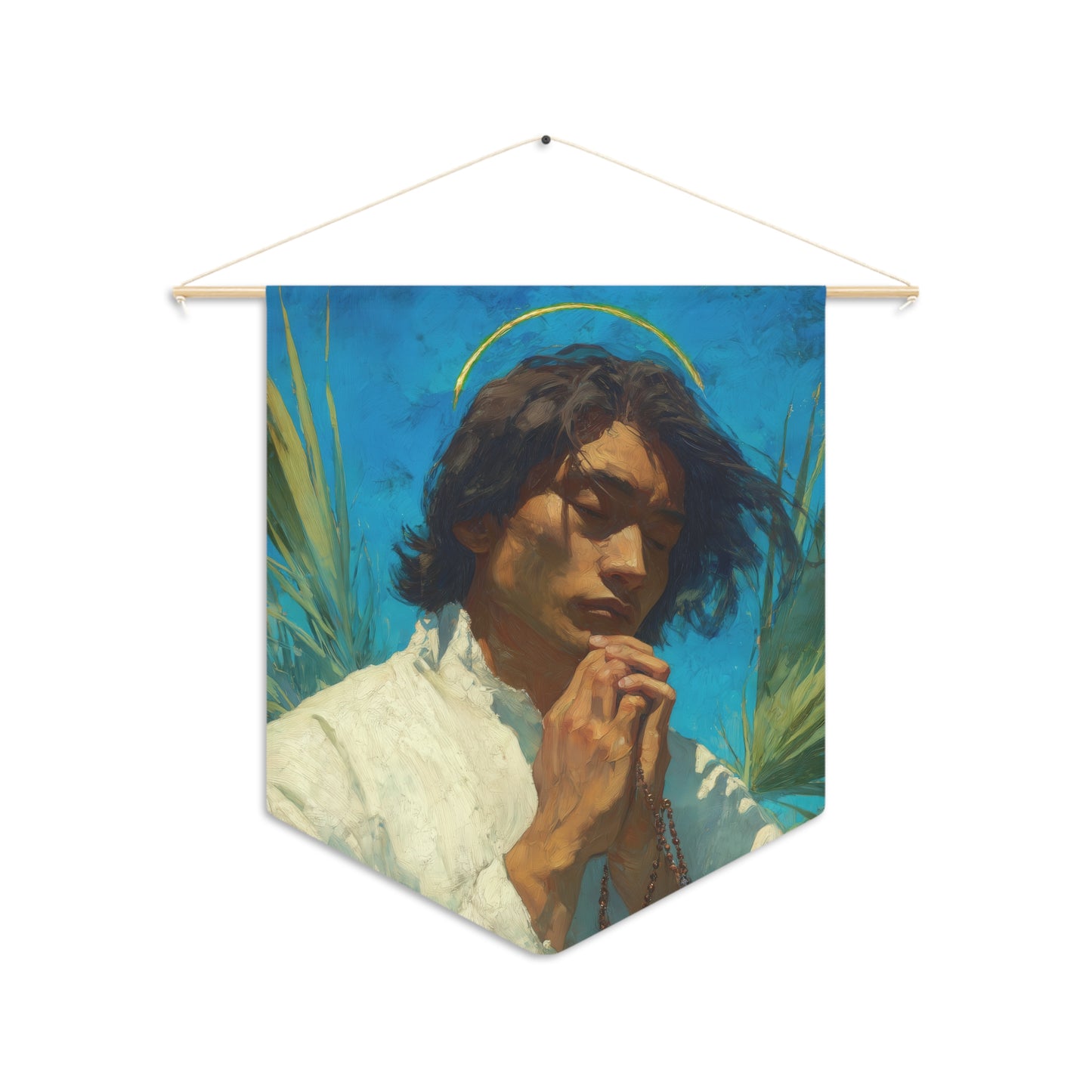 Saint Lorenzo Ruiz Pennant / Banner / Wall Hanging - Prayer room art - 18" x 21" - Catholic - Large Banner - Catholic Home Art