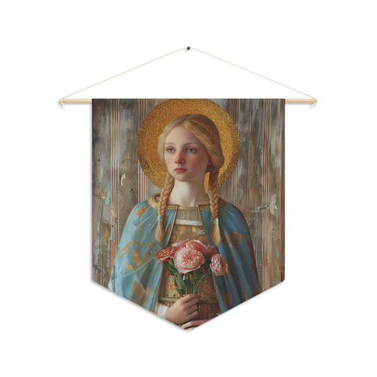 Saint Fina / Seraphina Wall Banner / Wall Hanging - Prayer room art - Catholic Home Art - Large Saint Art - 18" x 21"