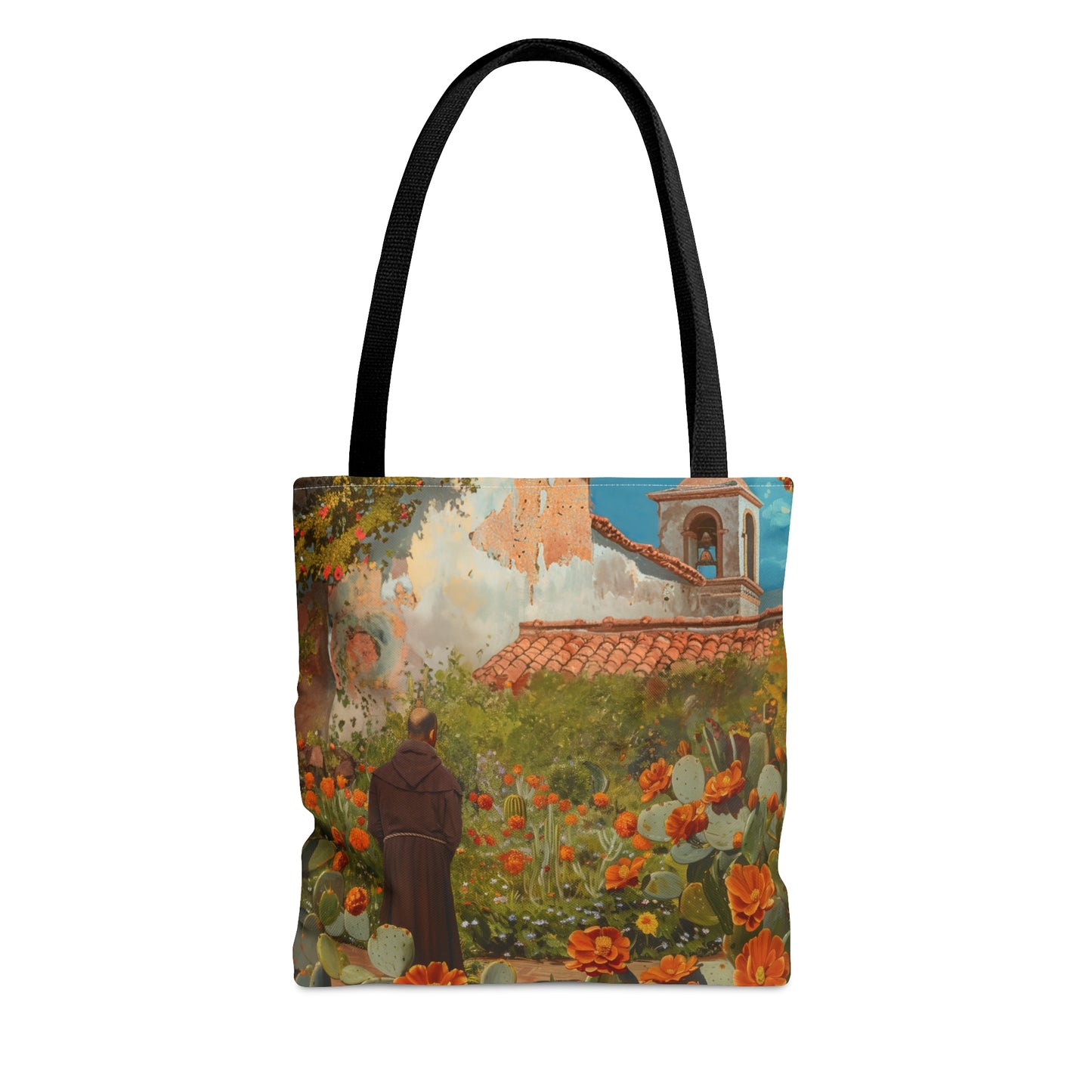 Saint Junípero Serra Tote Bag - Large Medium Small Faith Art Bag - Catholic Faith Purse - Double Sided - Religious - Santa Barbara Mission