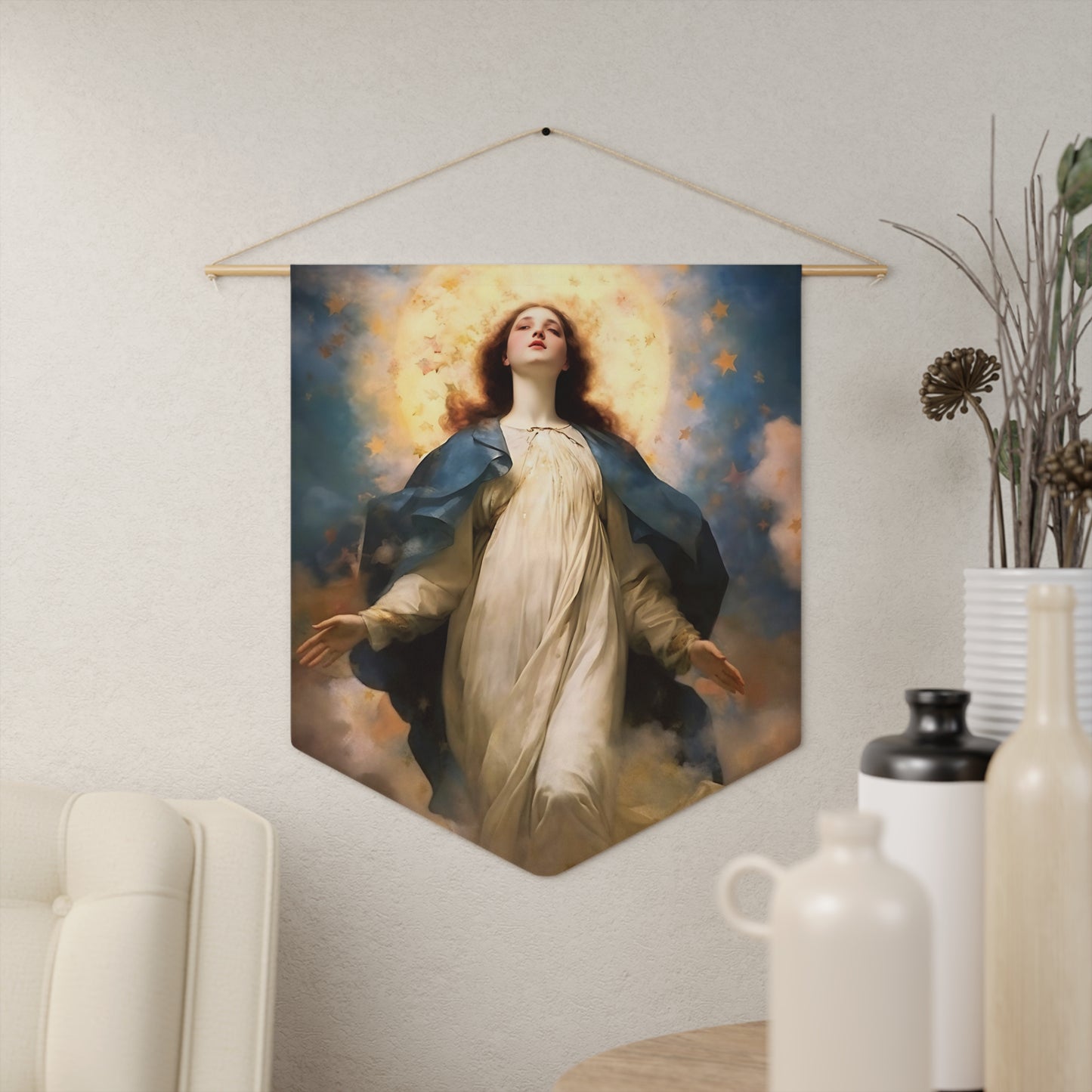 The Assumption of Mary Wall Banner / Wall Hanging / Pennant - Religious Art - Prayer room - Catholic Art - Large Print - 18" x 21"