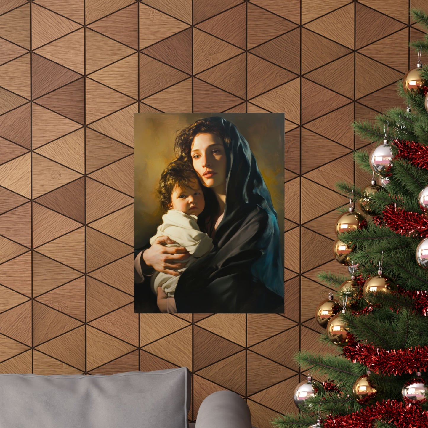 A mother's Gentle Embrace - Mary and The Christ Child - Sanctified Souls Print - Multiple Sizes - Premium Posters - Catholic Art - Christian