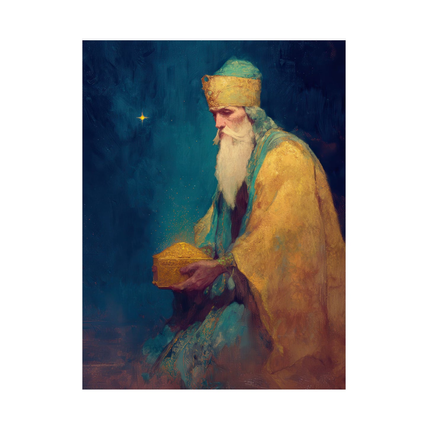 Caspar and the Offering of Worship - 3 Wise Men - Sanctified Souls Print - Multiple Sizes - Premium Matte Vertical Posters