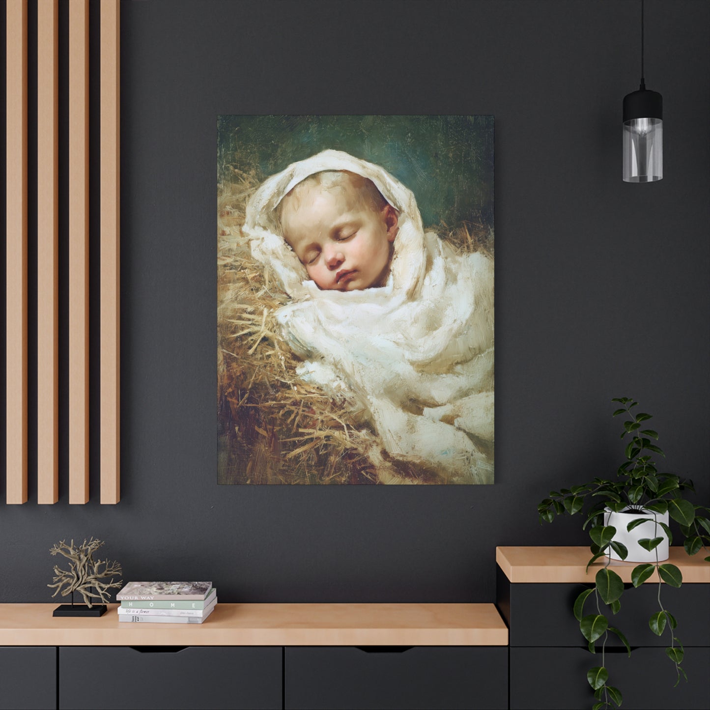 The Christ Child Resting in the Silence of the Manger - Gallery Wrapped Canvas - Print - Religious Art for your Home - Catholic Art Print