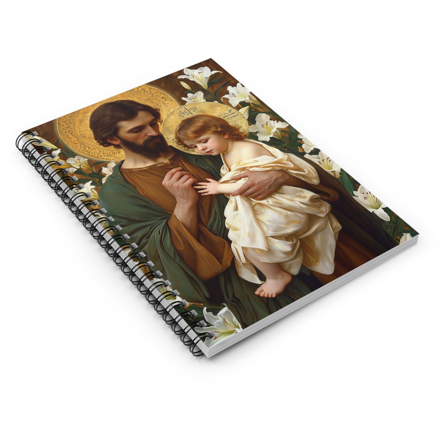 Saint Joseph and the Christ Child - Sanctified Souls Art - Religious Based Notebook - Spiral Notebook - Ruled Line