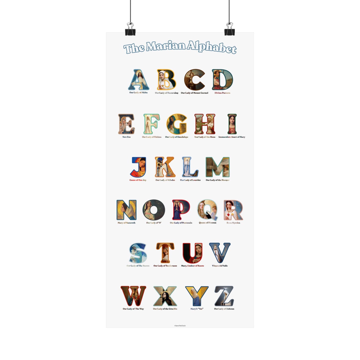 Catholic Marian Alphabet Poster - ABC Wall Art - Marian Titles Catholic Print - Catholic Nursery or Homeschool Faith Decor - Mother Mary Art