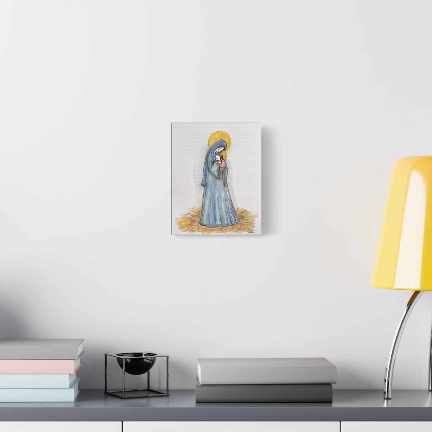 Our Lady of the Manger - Mother Mary Art - Catholic Canvas Print | Virgin Mary Sacred Art | Hand-Drawn Watercolor Christian Wall Art