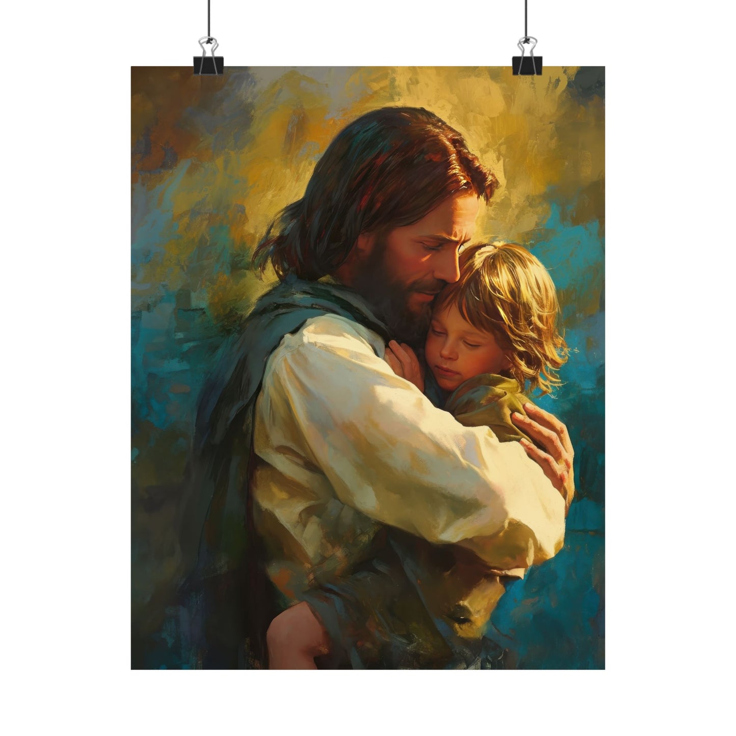 Christ's Compassionate Embrace Poster Print - Sanctified Souls Print - Multiple Sizes - Premium Posters - Catholic Art - Christian painting