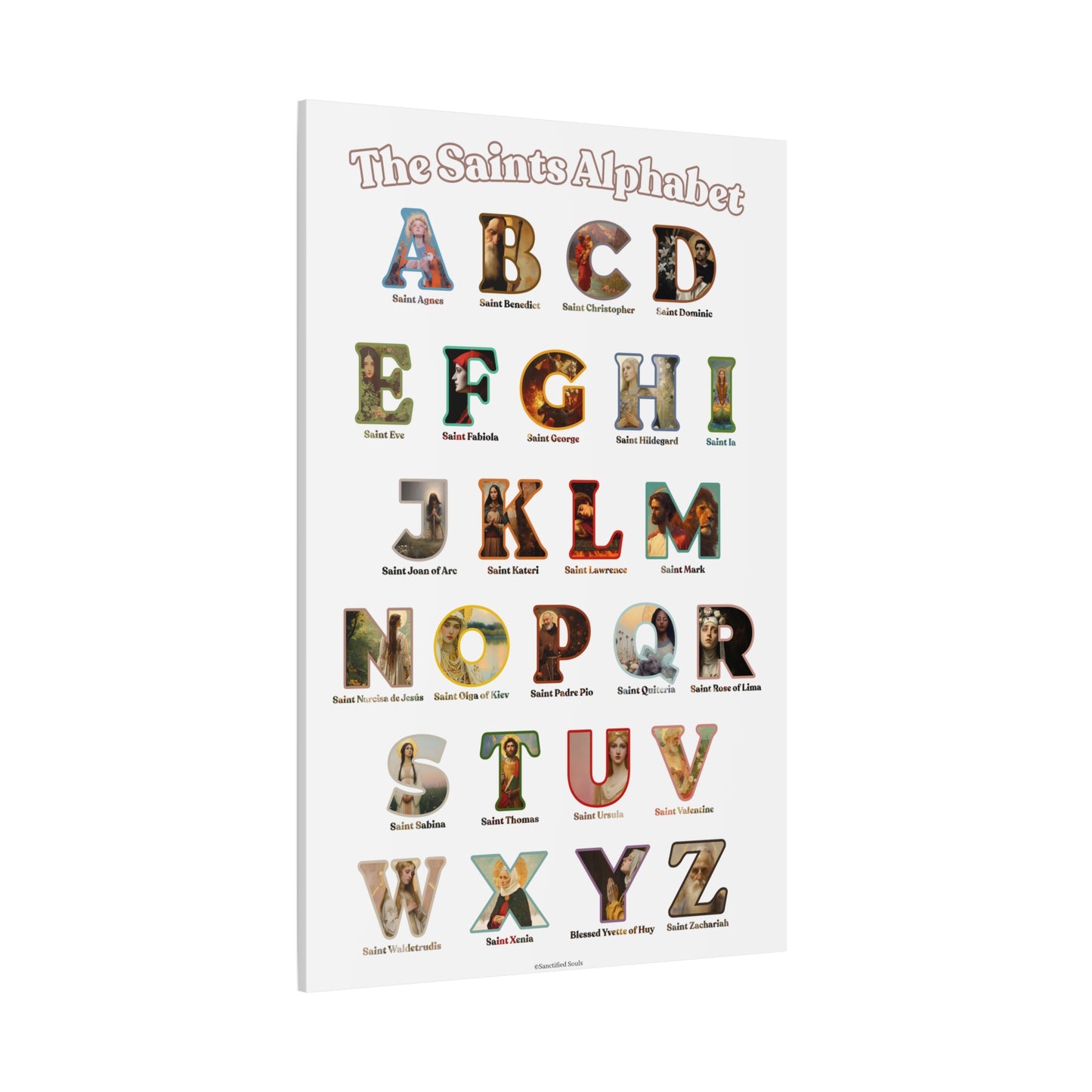 Catholic Saints ABC Alphabet Canvas - A to Z Saints Wall Art - Catholic Saints Chart - Catholic Nursery / Homeschool - Saints of the Church