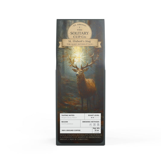 St. Hubert's Stag - The Quiet Interruption (Light-Medium Roast) - St. Drogo - The Solitary Cup Co. - Artisan Catholic Saint Inspired Coffee - 12 oz.