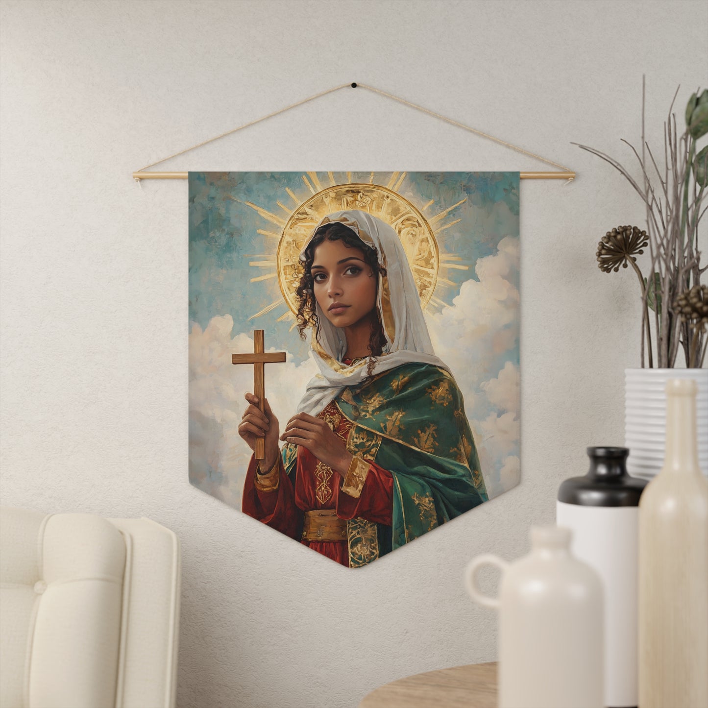 Saint Claudia Pennant / Banner / Wall Hanging - Prayer room art - 18" x 21" - Catholic prayer Religious Christian Gift - Large Banner