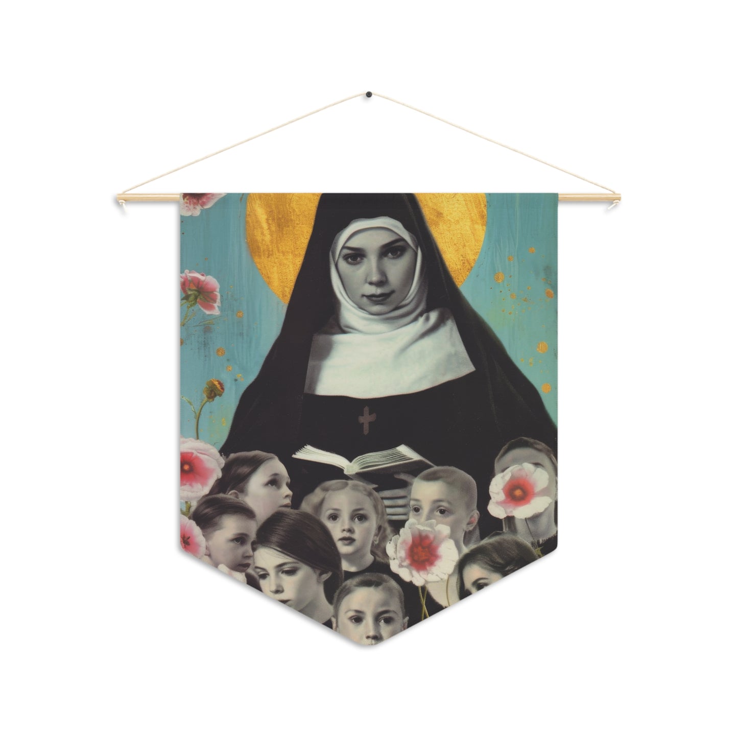 Saint Joan de Lestonnac Pennant / Banner / Wall Hanging - Prayer room art - Catholic Home Art - Large Saint Art for your home - 18" x 21"