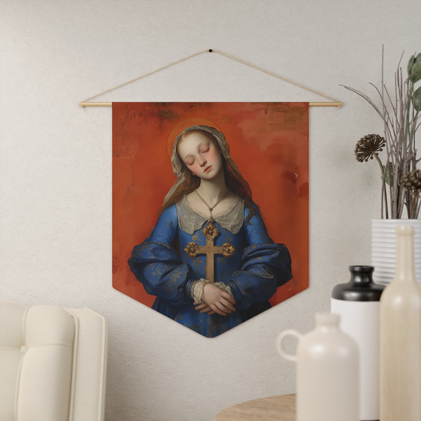 Saint Philomena of San Severino Pennant / Banner / Wall Hanging - Prayer room art - 18" x 21" - Catholic prayer Religious Christian Gift