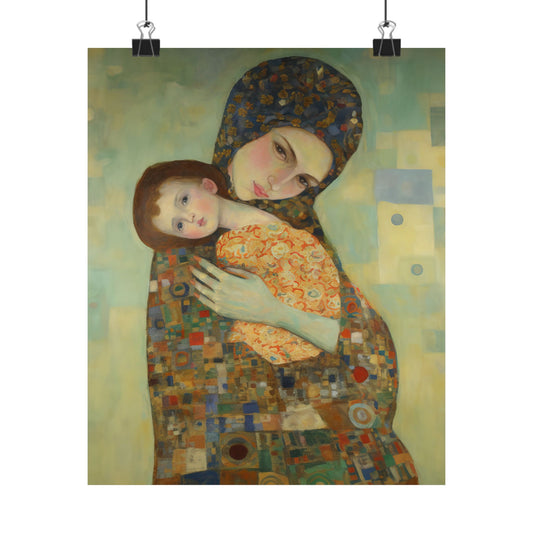 Cherished Blessing - Mary with Her Son - Based on Gustav Klimt's The Kiss - Multiple Sizes - Premium Matte Vertical Posters - Christ Child