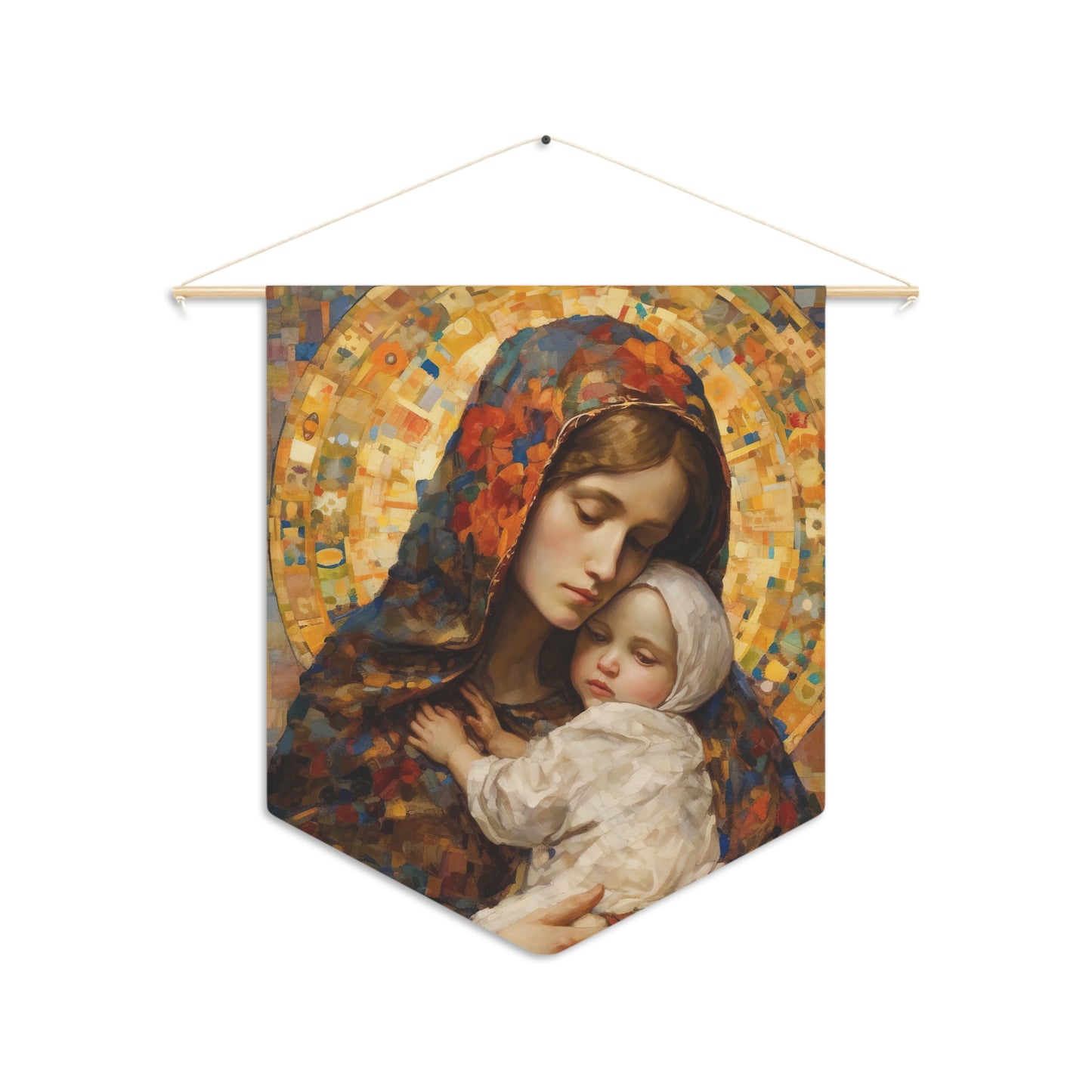 Holy Maternal Bond - Mary and the Christ Child Banner / Wall Hanging - Prayer room art - Catholic Home Art - Large - 18" x 21"