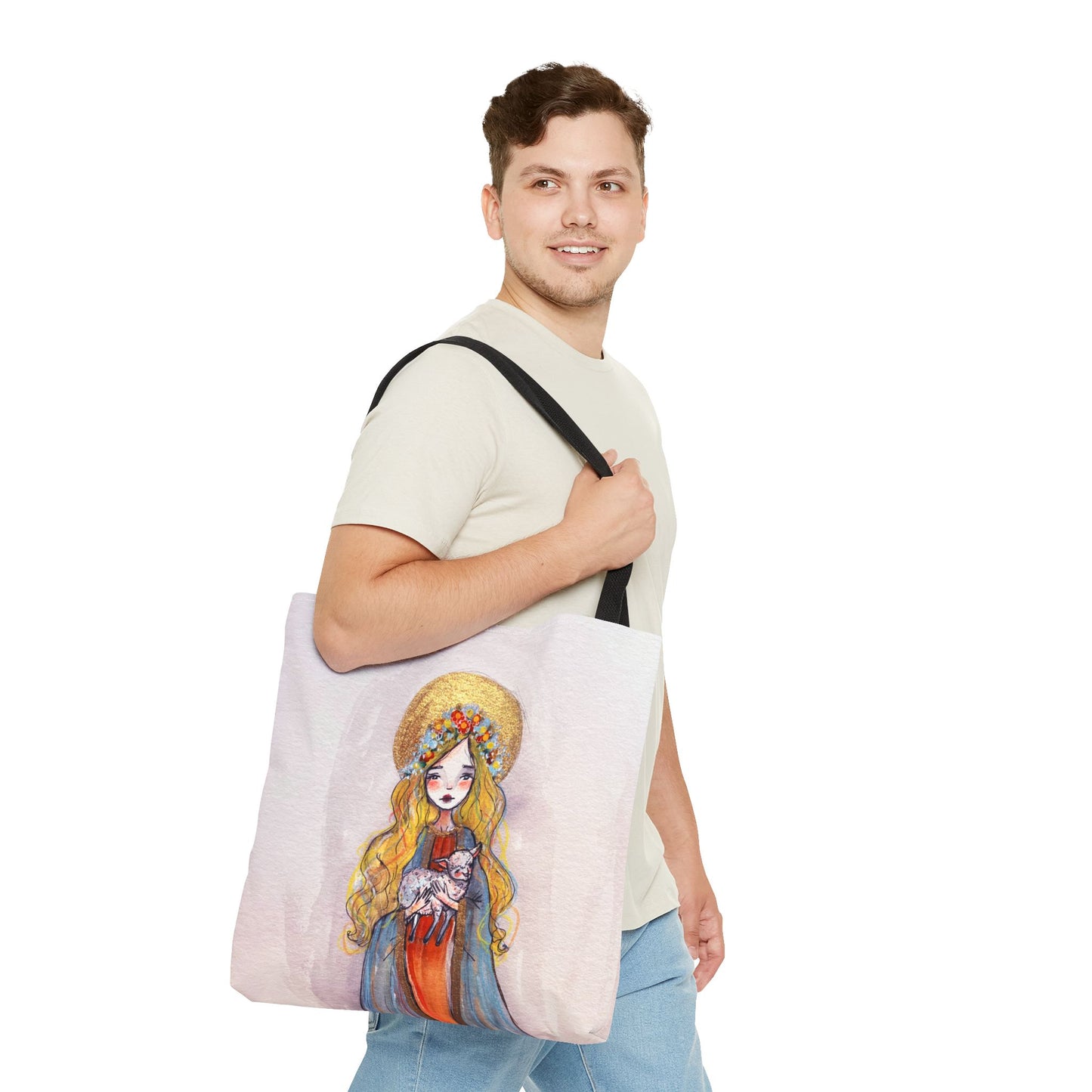 Saint Agnes of Rome Catholic Tote Bag | Christian Devotional Bag Hand-Drawn Sacred Art Tote | Sanctified Solocosmo Religious Tote