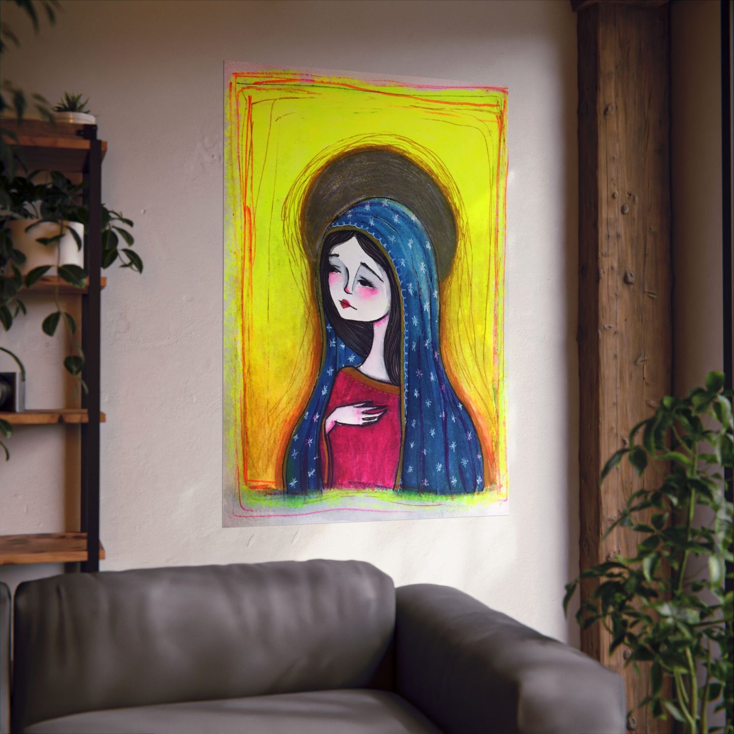 Our Lady of Guadalupe Poster Print - Hand-Drawn Catholic Art Print | Marian Devotional Wall Art | Sanctified Solocosmo Religious Poster