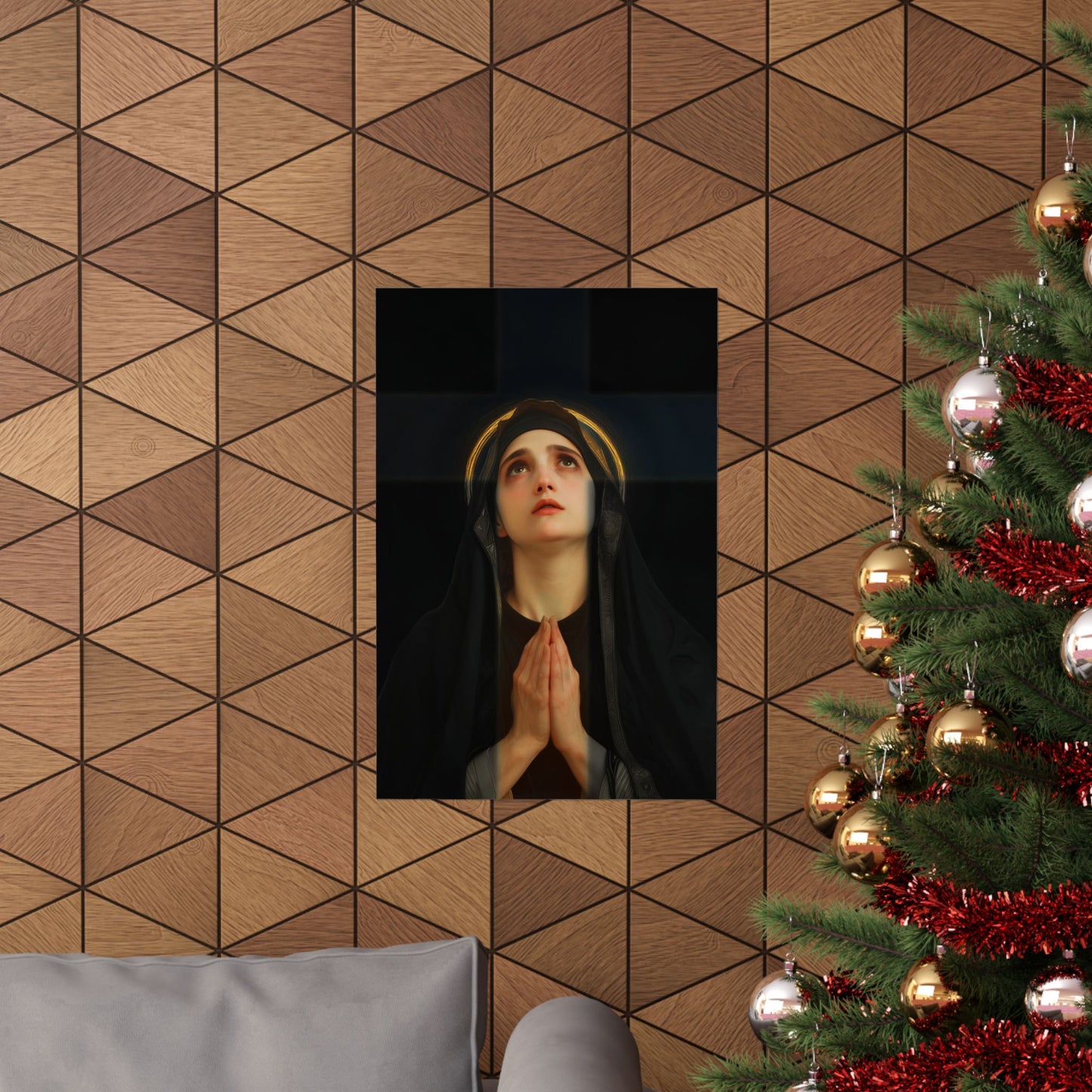 Our Lady of the Cross - Mother Mary  - Our Lady of the Crucifix - Marian Art  - Sanctified Souls Print - Multiple Sizes - Premium Posters