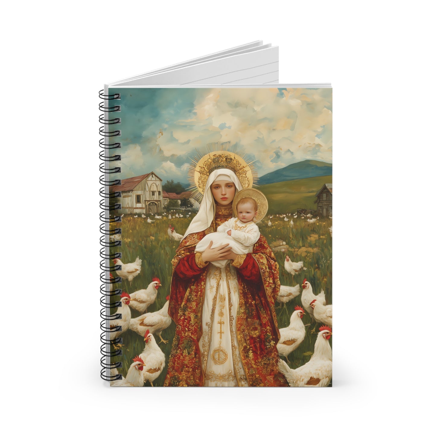 Our Lady of the Hens: Protector of the Humble Flock Sanctified Souls Art - Religious - Spiral Notebook - Ruled Line - Religious art