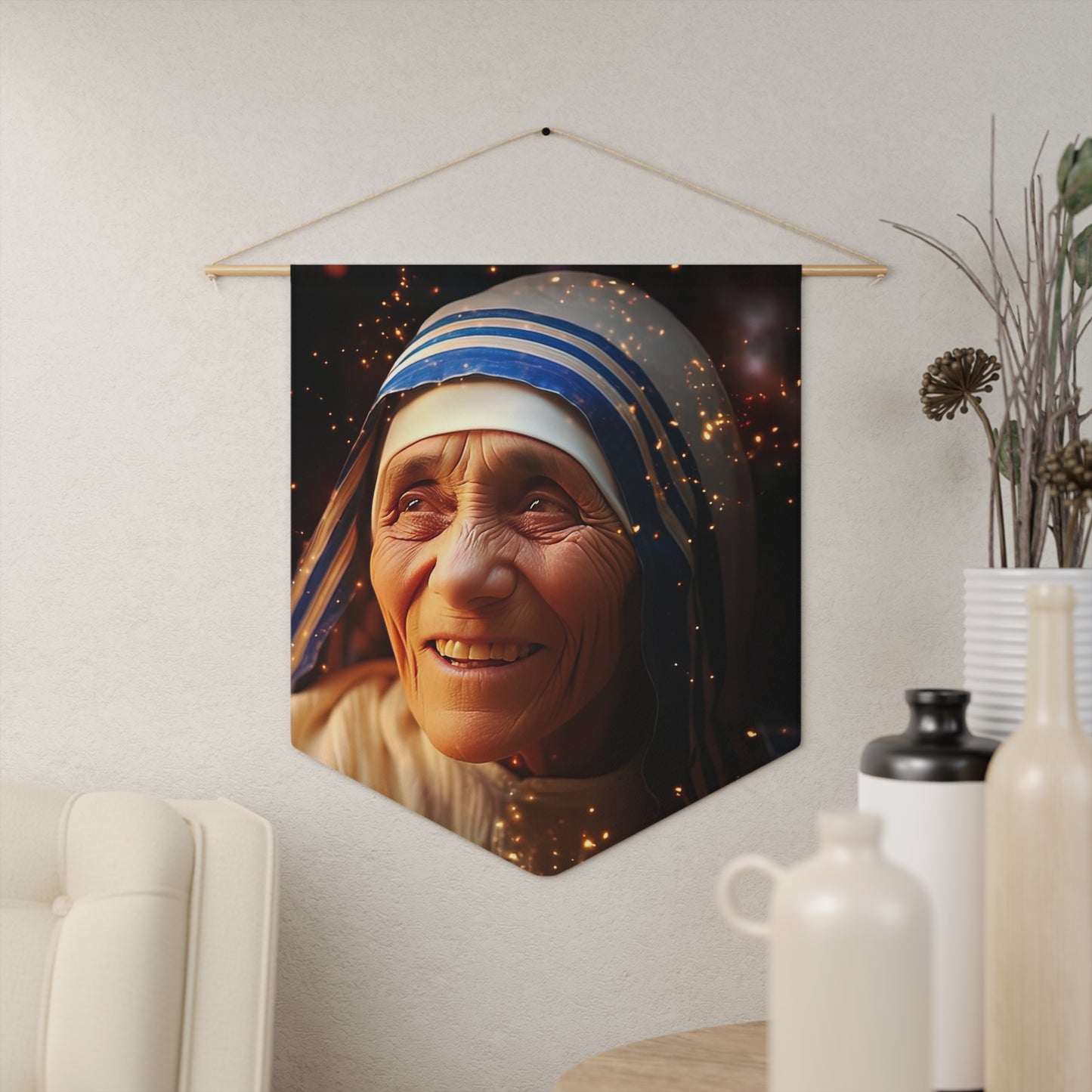 Saint Teresa of Calcutta - Mother Teresa Wall Banner / Wall Hanging - Prayer room art - Catholic Home - Our Lady of Guadalupe - 18" x 21"