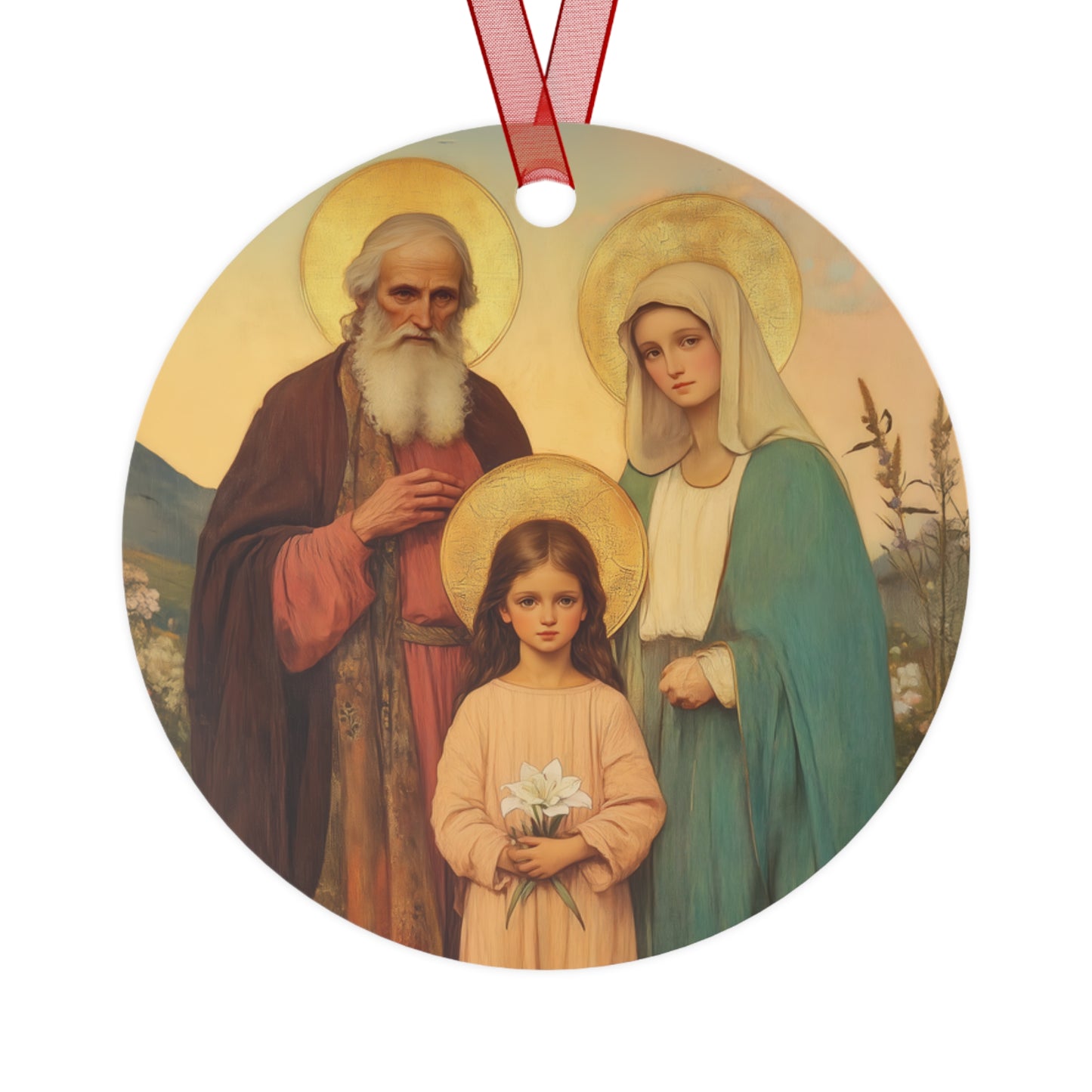 Saints Joachim and Anne with Young Mary - Metal Ornament - Religious Holiday Christmas Ornament and Keepsake