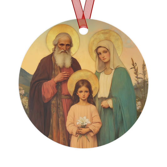Saints Joachim and Anne with Young Mary - Metal Ornament - Religious Holiday Christmas Ornament and Keepsake