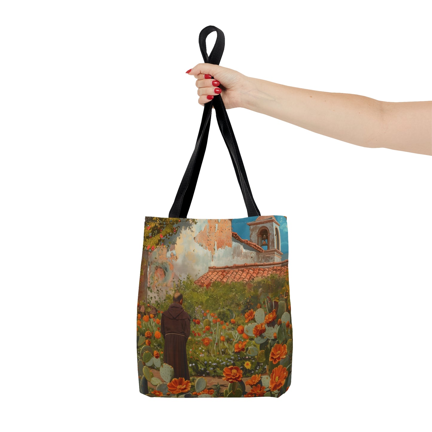 Saint Junípero Serra Tote Bag - Large Medium Small Faith Art Bag - Catholic Faith Purse - Double Sided - Religious - Santa Barbara Mission