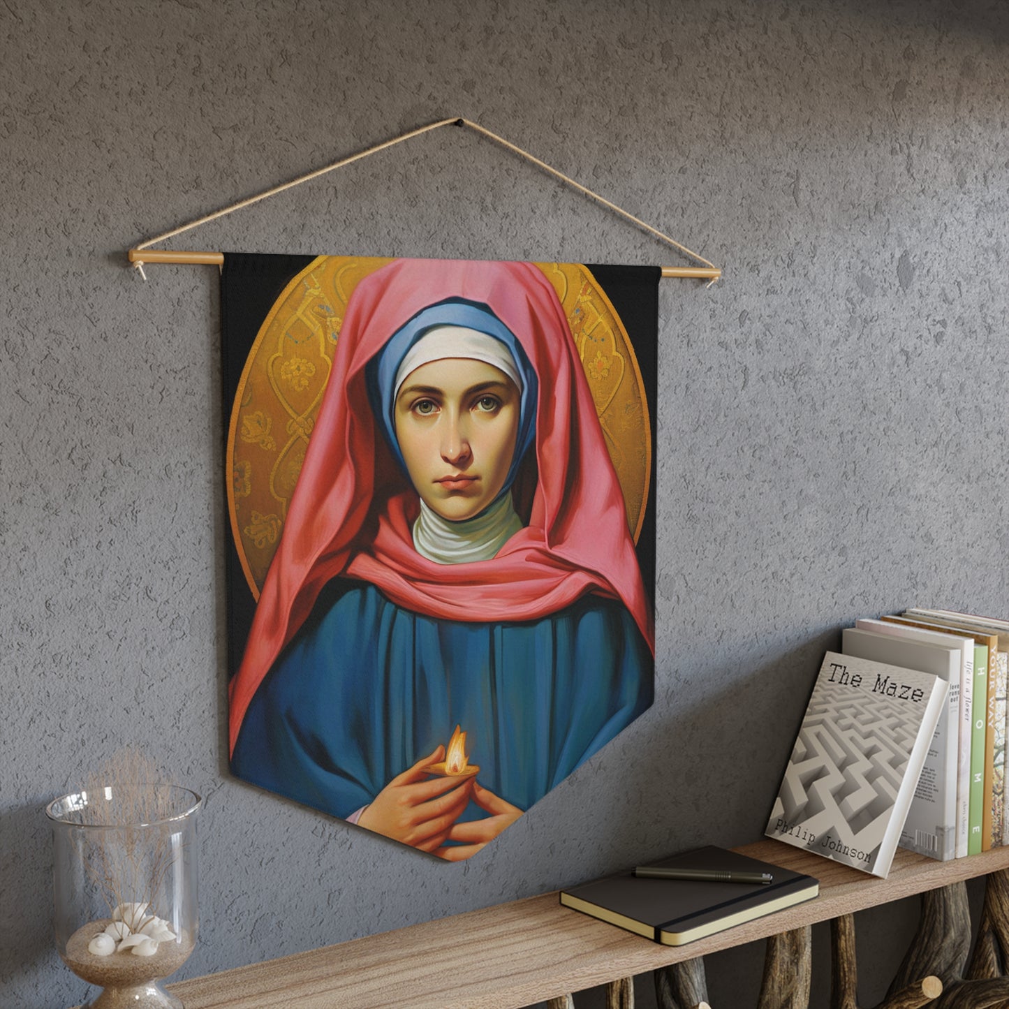 Saint Bernadette Wall Banner / Wall Hanging - Prayer room art - Large religious Christian Jesus Print - Prayer room art - 18" x 21"